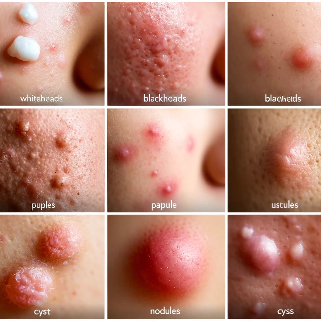 An image depicting different types of skin issues all in need of acne treatment for clearer and healthier skin