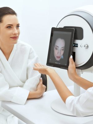 FaceSkinAnalyzeCosmetologistAnalyzingWomanFacialSkin #image_title